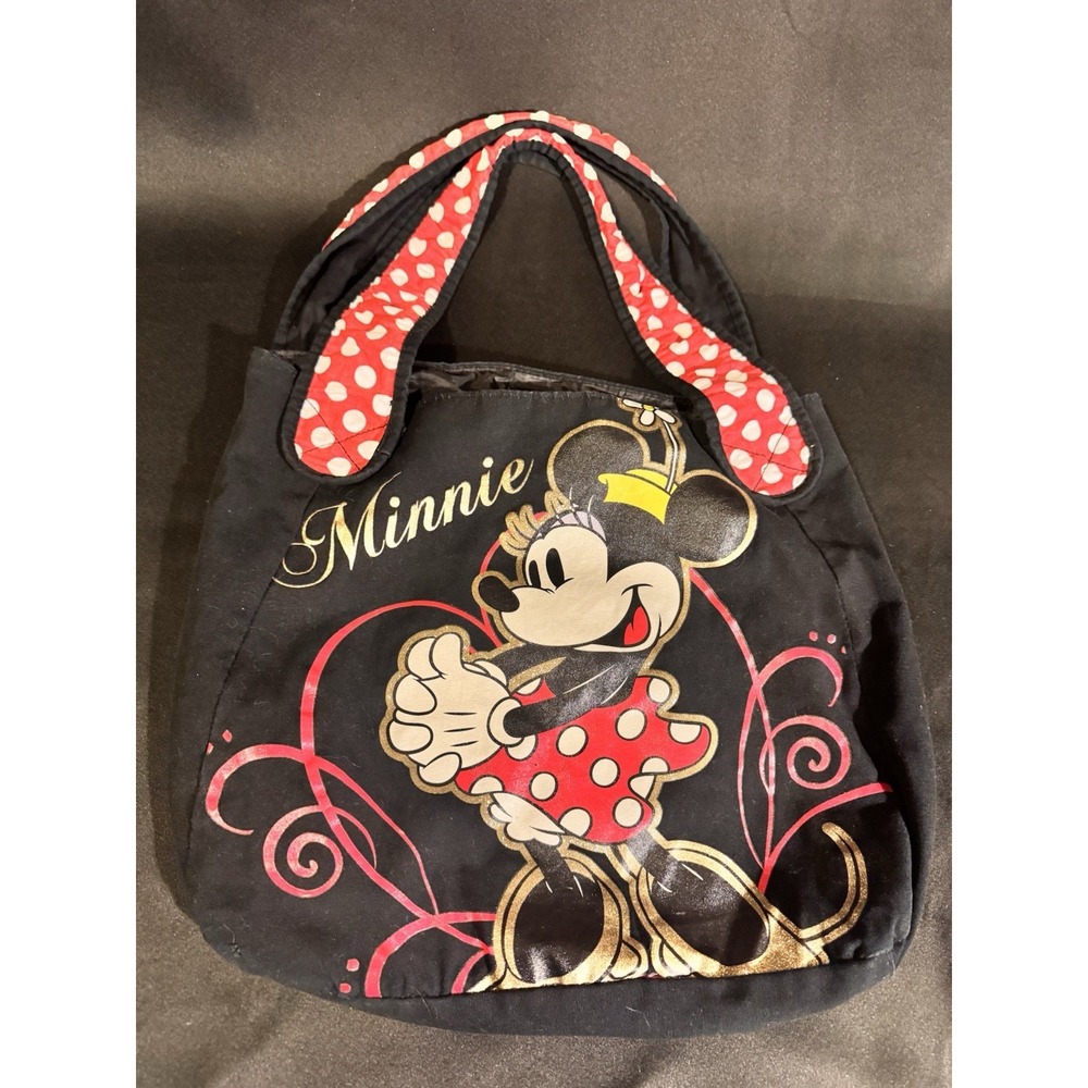 Retro Disney Minnie Mouse Tote Bag Black Red Polka Dot Handbag Purse